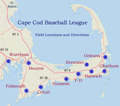 Cape Cod League Map Cape Cod Baseball League: Field Directions